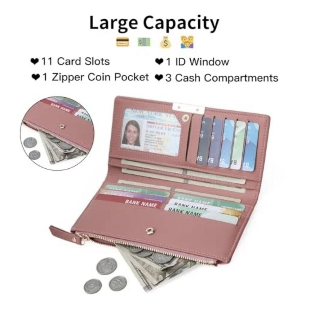 Slim Women's Wallet Ladies Credit Card Holder Bifold RFID Blocking | A04 Pink